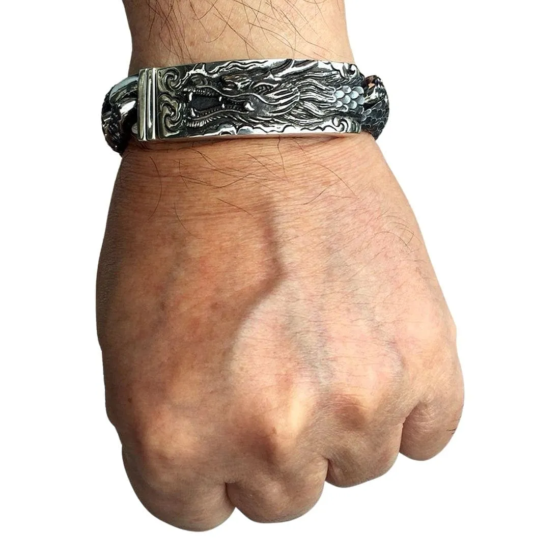 Dragon ID Sterling Silver Biker Bracelet