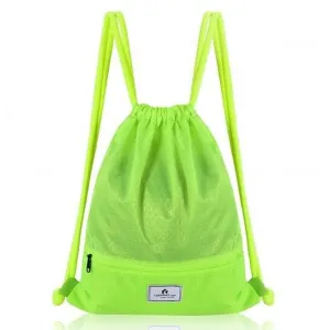 Drawstring Backpack String Bag Foldable Sports Sack with Zipper Pocket-Green - C