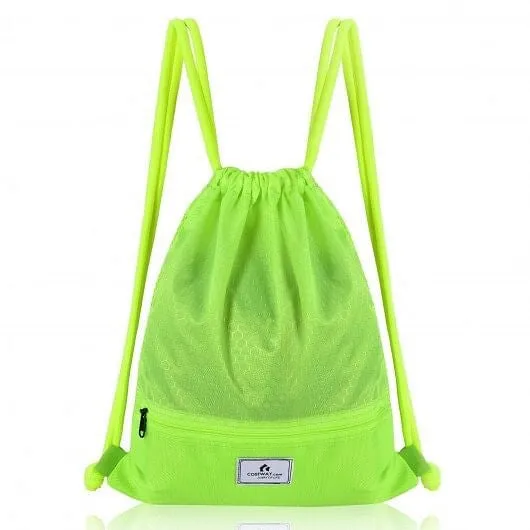 Drawstring Backpack String Bag Foldable Sports Sack with Zipper Pocket-Green - C