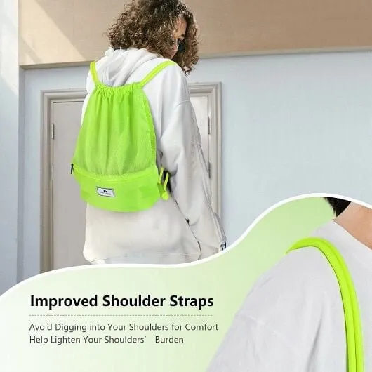 Drawstring Backpack String Bag Foldable Sports Sack with Zipper Pocket-Green - C