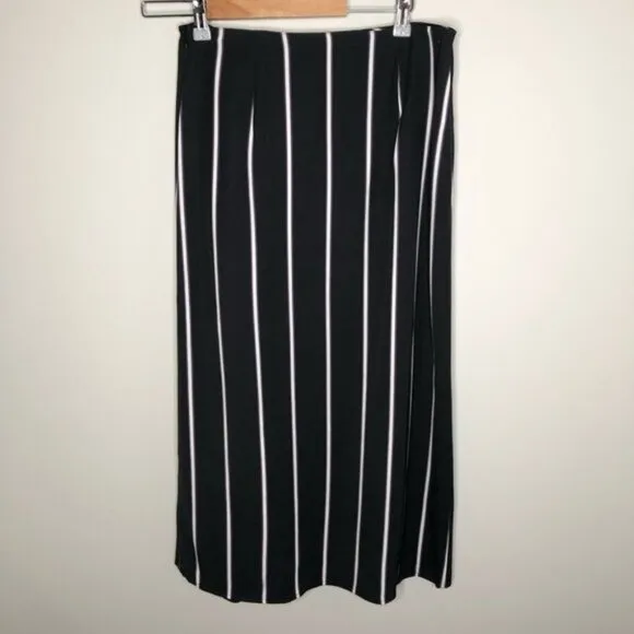 Equipment Climmie Draped Black Striped Twill Midi  Skirt Size Small