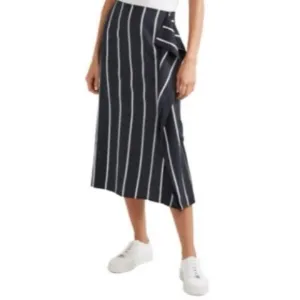 Equipment Climmie Draped Black Striped Twill Midi  Skirt Size Small