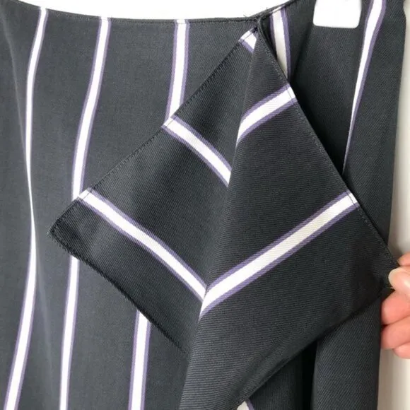 Equipment Climmie Draped Black Striped Twill Midi  Skirt Size Small