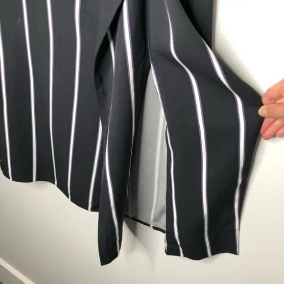 Equipment Climmie Draped Black Striped Twill Midi  Skirt Size Small