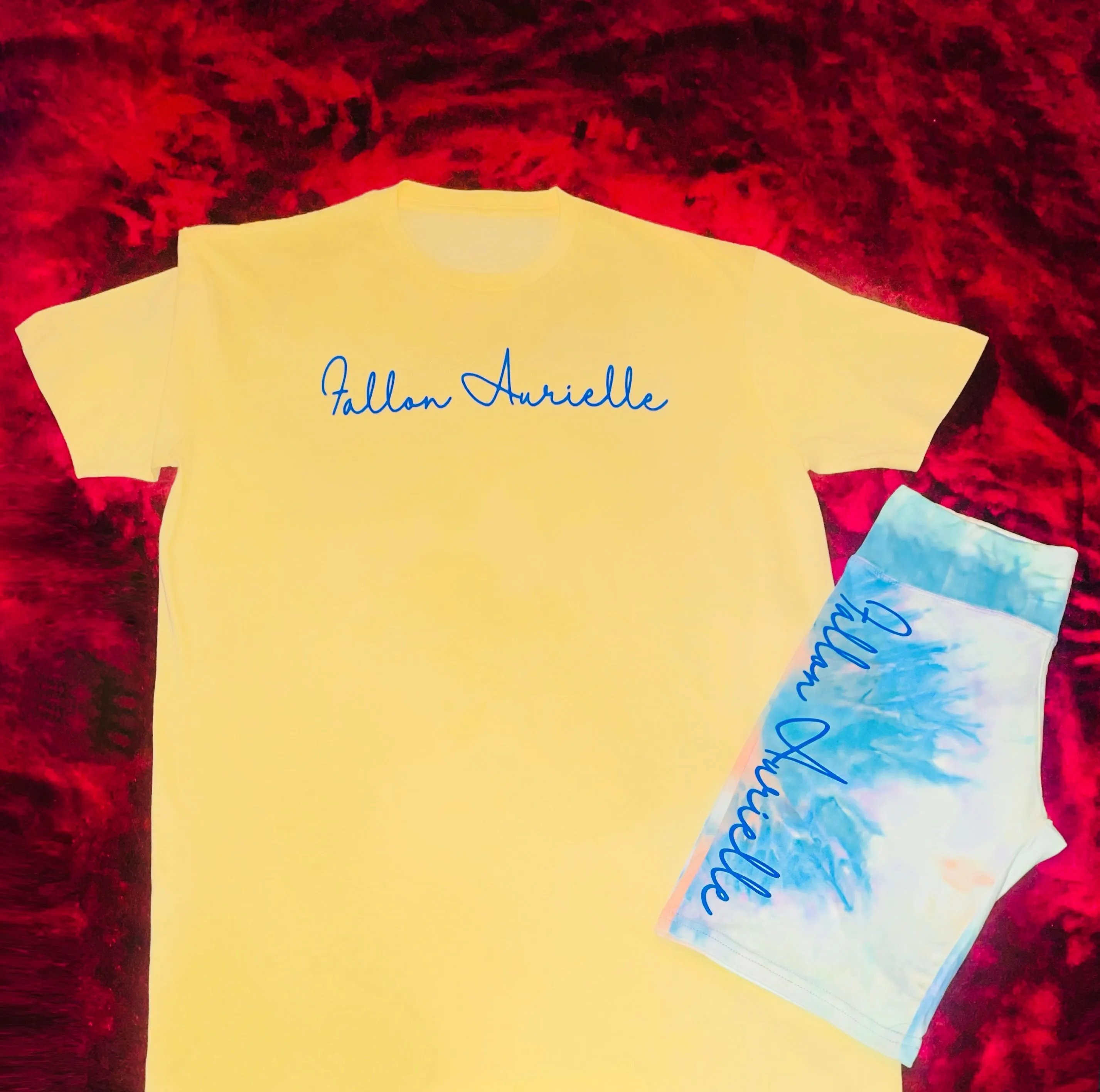 Fallon Aurielle Signature Tie Dye Biker Shorts (Yellow & Blue Tie Dye)