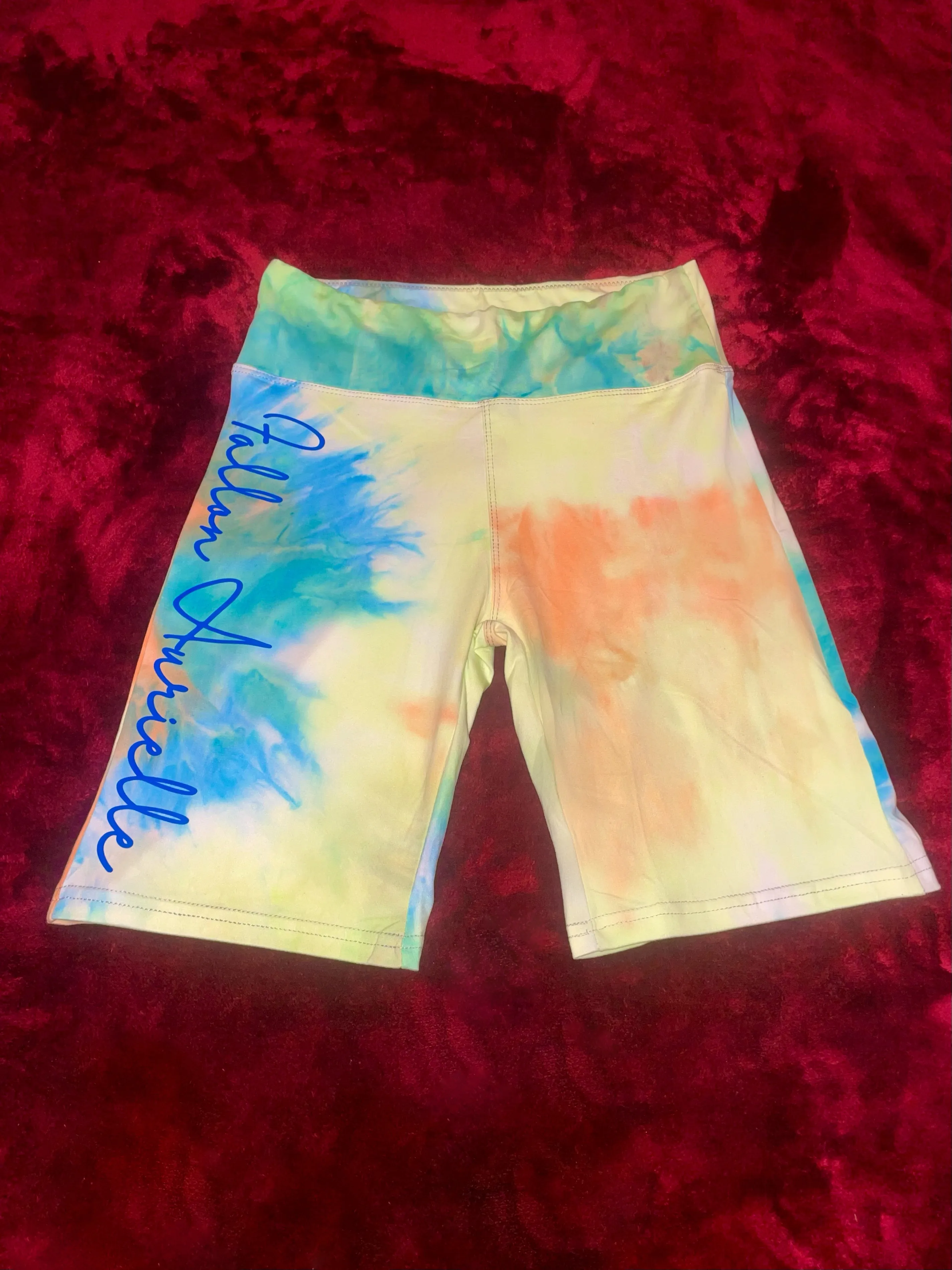 Fallon Aurielle Signature Tie Dye Biker Shorts (Yellow & Blue Tie Dye)