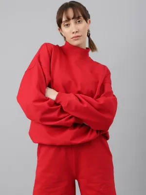 Fitkin Women Red Crew Neck Oversized Sweatshirt