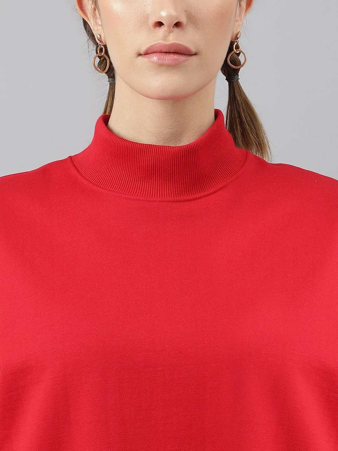 Fitkin Women Red Crew Neck Oversized Sweatshirt