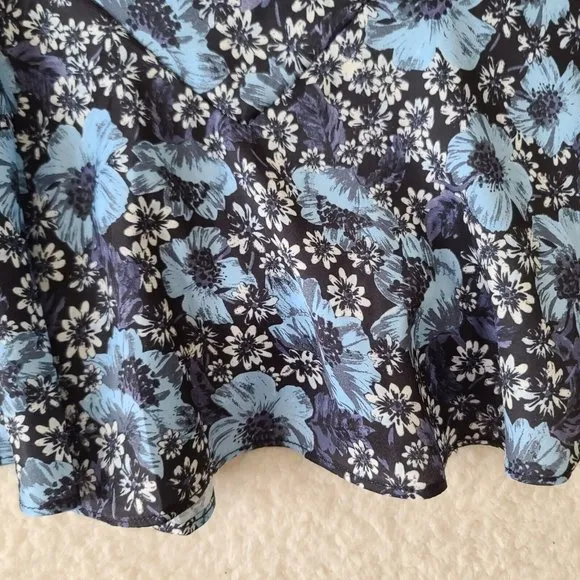 Free People Everything's Rosie Midi Skirt Sz 12 Blue Floral Ruffle Hem Boho NWT