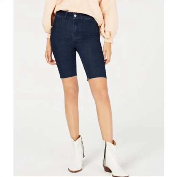 Free People So Chic Denim Biker Frayed Hem Shorts