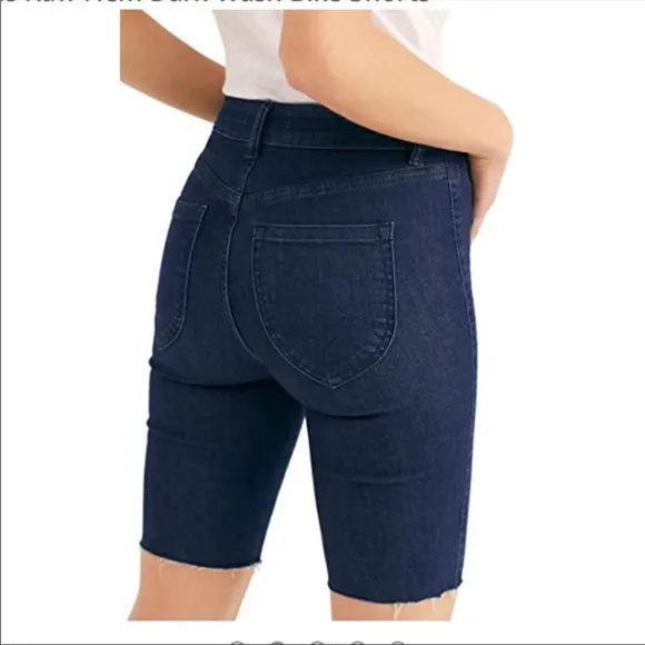 Free People So Chic Denim Biker Frayed Hem Shorts