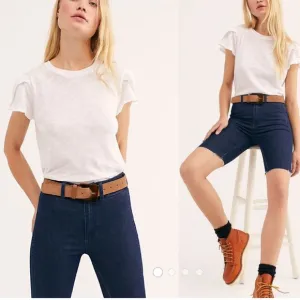 Free People So Chic Denim Biker Frayed Hem Shorts