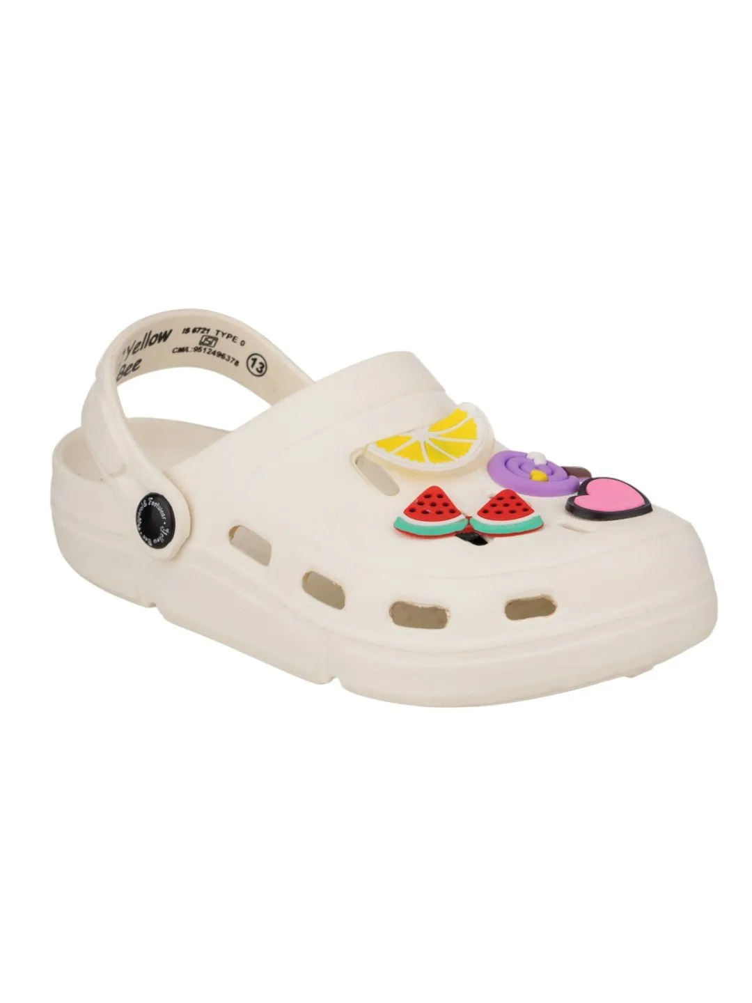 Fun & Flexible Cartoon Clogs with Fruit Candy and Heart Charms for Girls- White