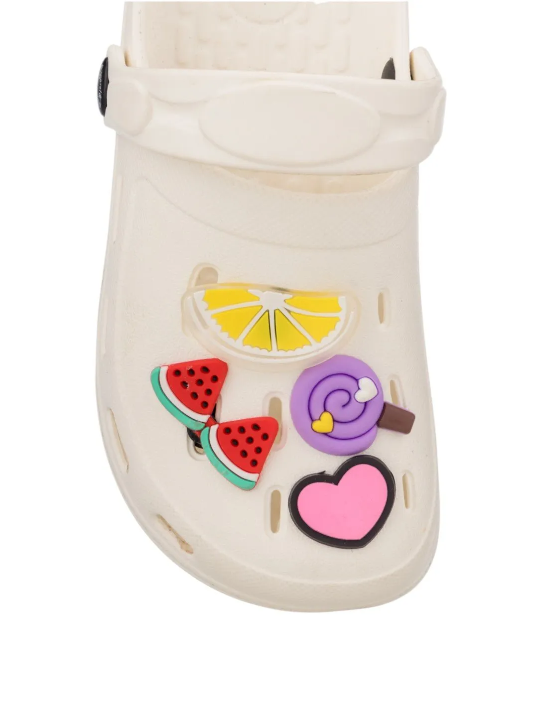 Fun & Flexible Cartoon Clogs with Fruit Candy and Heart Charms for Girls- White