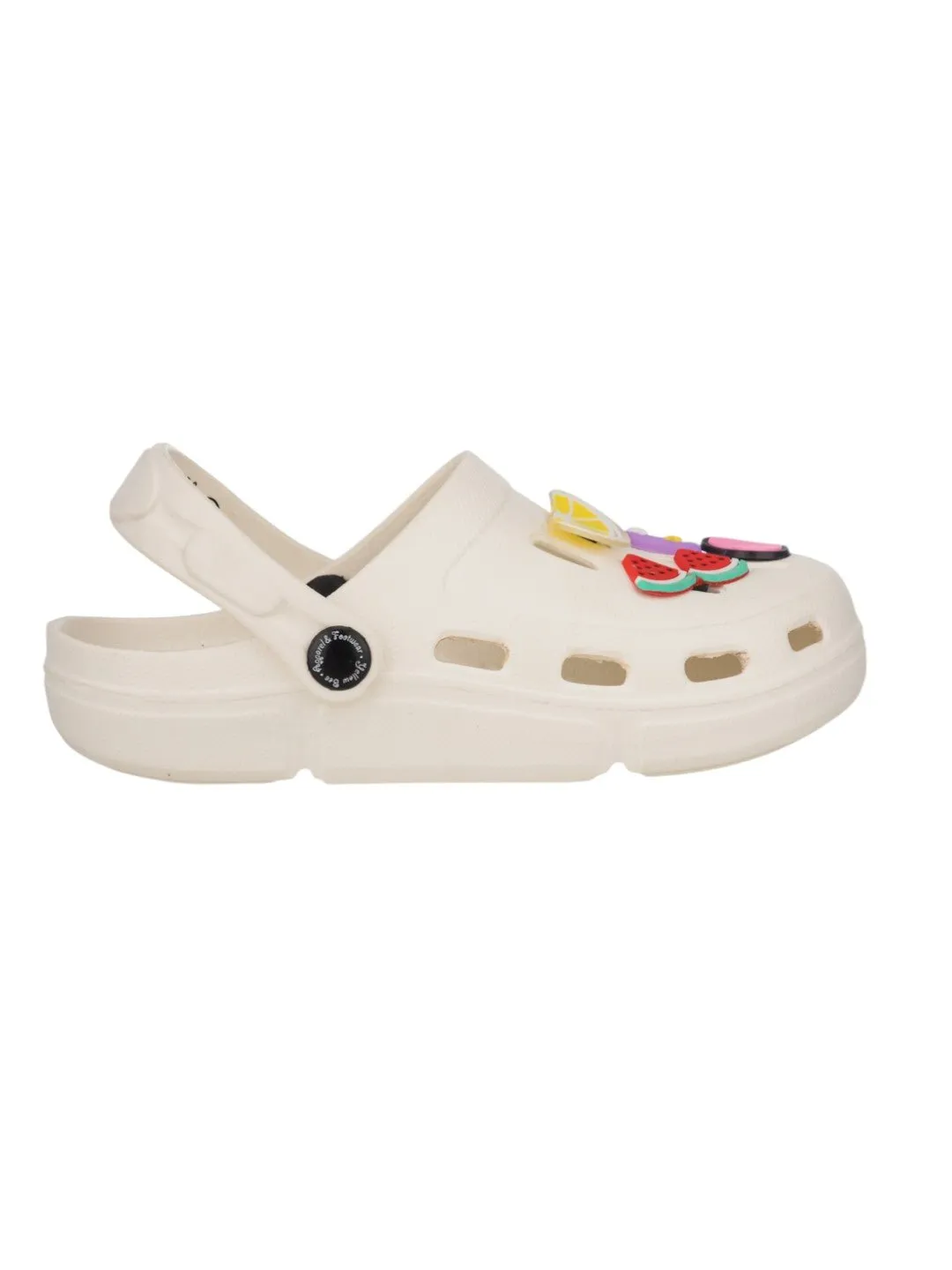 Fun & Flexible Cartoon Clogs with Fruit Candy and Heart Charms for Girls- White