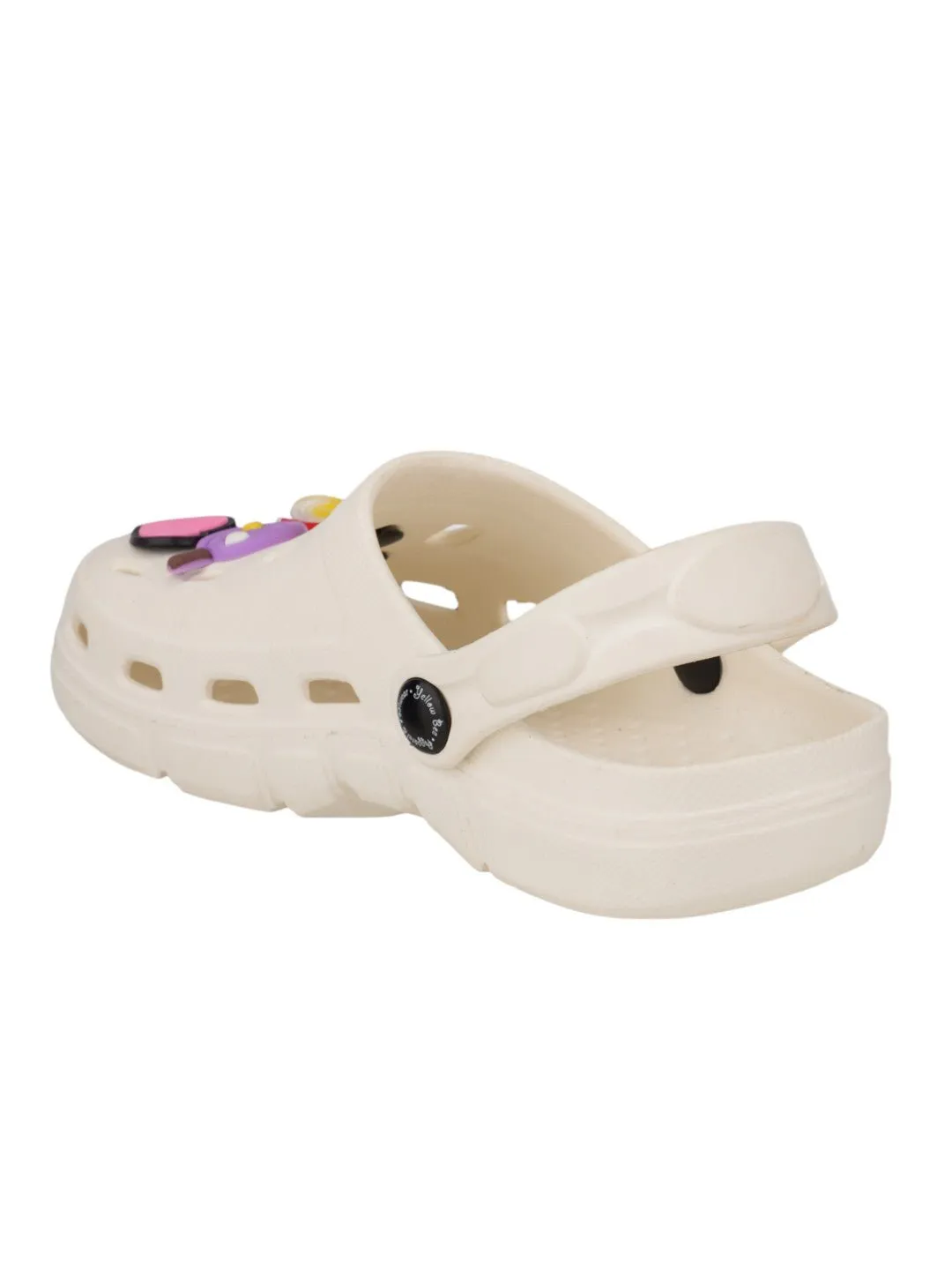Fun & Flexible Cartoon Clogs with Fruit Candy and Heart Charms for Girls- White