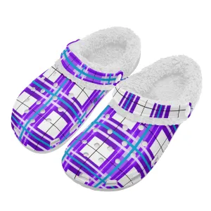✨'Gigha Sky' Happy Tartan® Adult Clogs With White Fleece Fur Lining✨