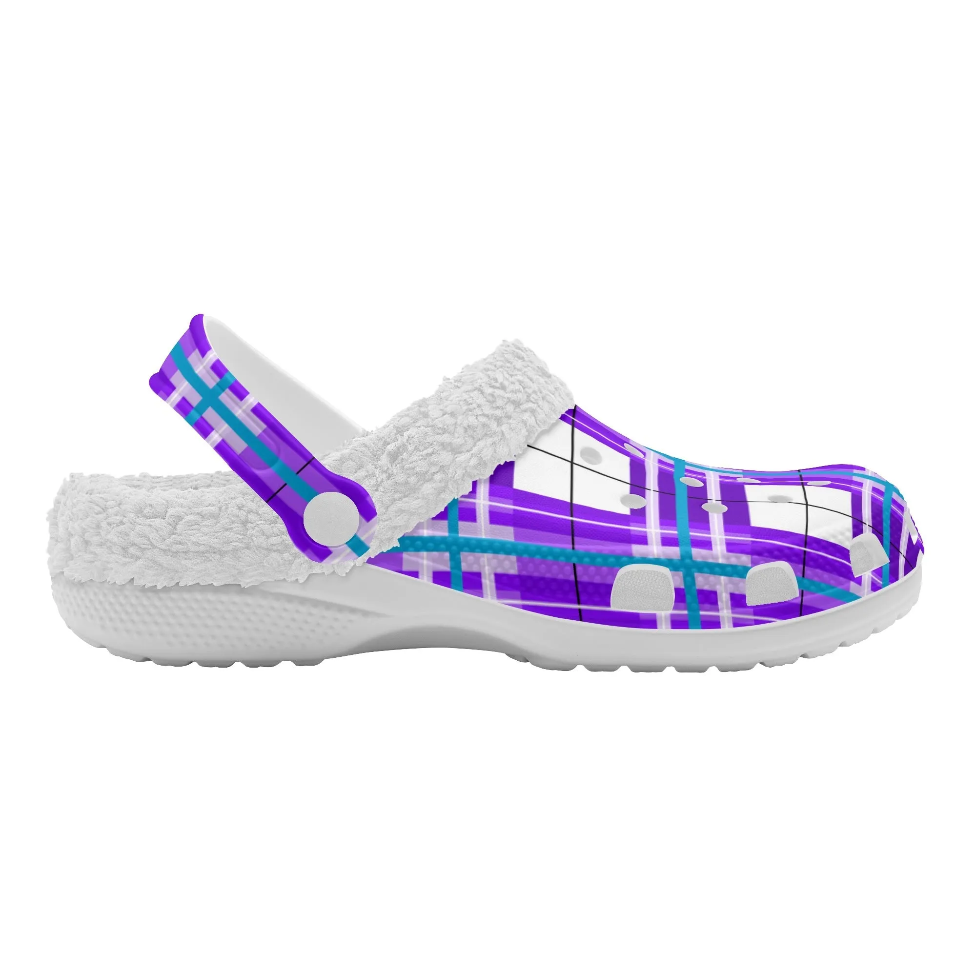 ✨'Gigha Sky' Happy Tartan® Adult Clogs With White Fleece Fur Lining✨