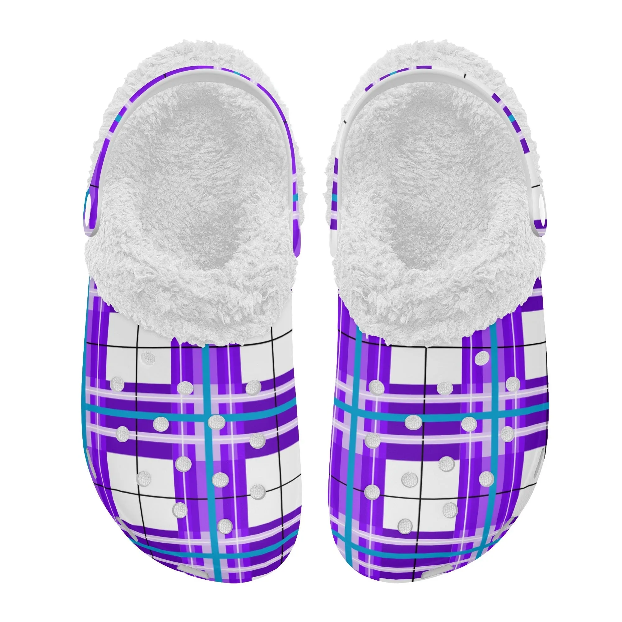✨'Gigha Sky' Happy Tartan® Adult Clogs With White Fleece Fur Lining✨
