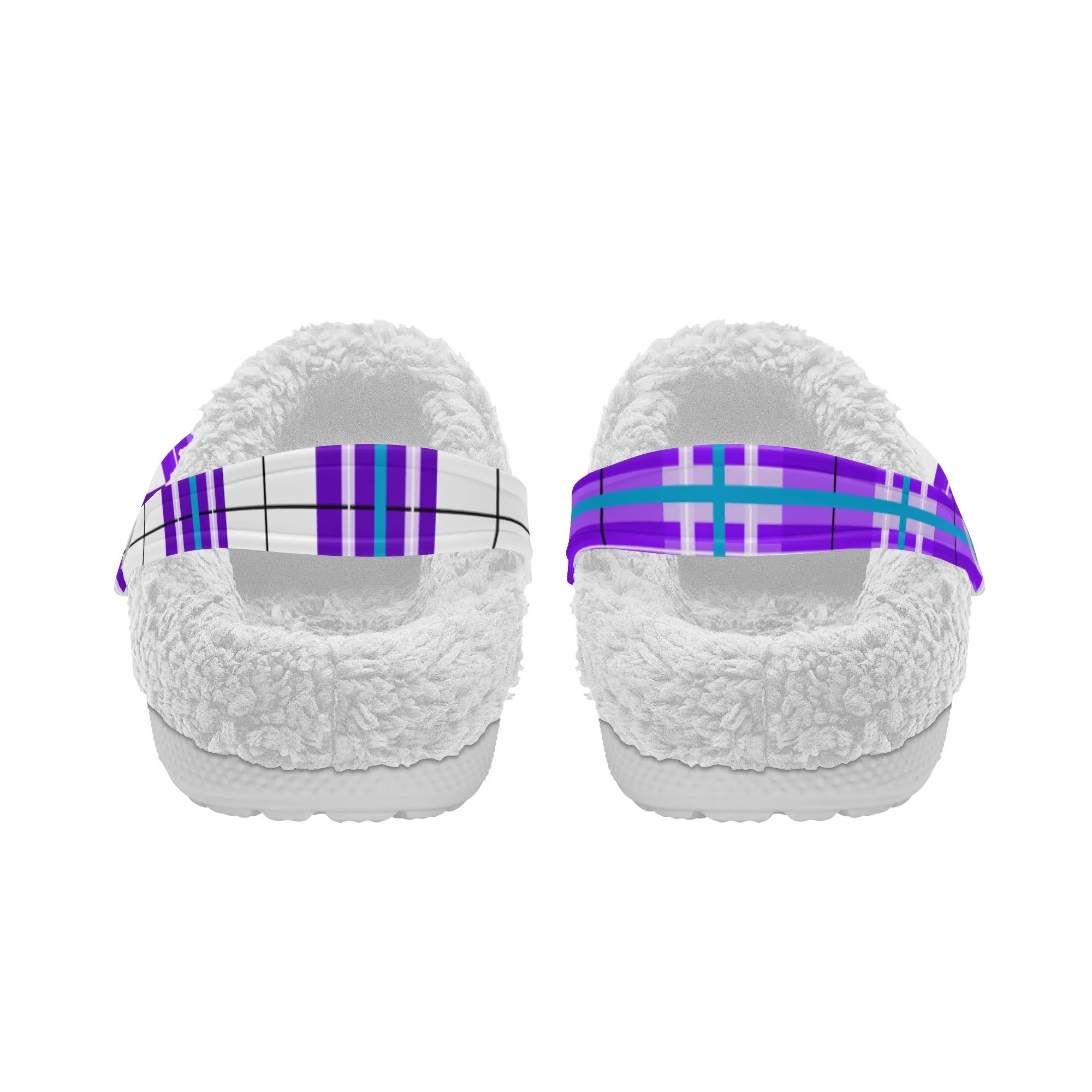 ✨'Gigha Sky' Happy Tartan® Adult Clogs With White Fleece Fur Lining✨