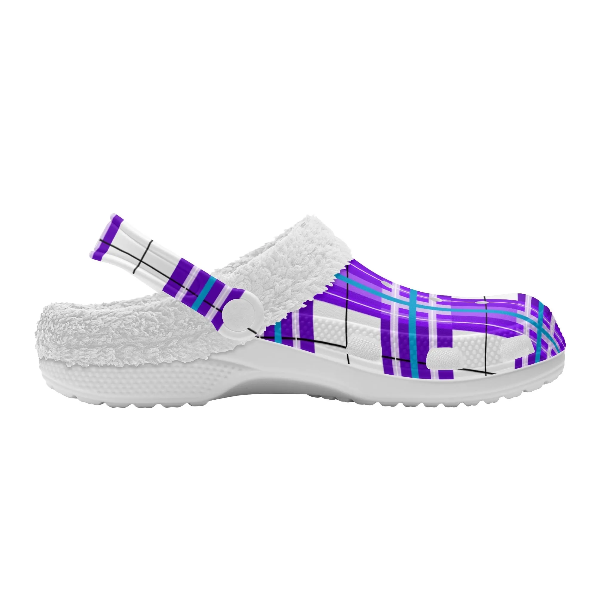 ✨'Gigha Sky' Happy Tartan® Adult Clogs With White Fleece Fur Lining✨