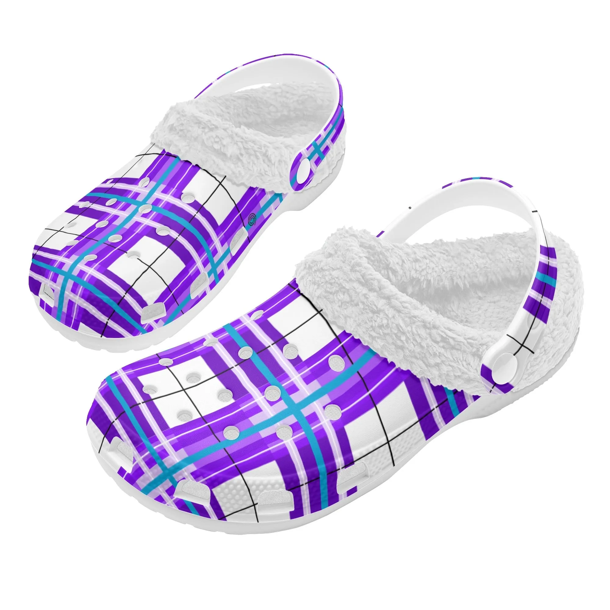 ✨'Gigha Sky' Happy Tartan® Adult Clogs With White Fleece Fur Lining✨