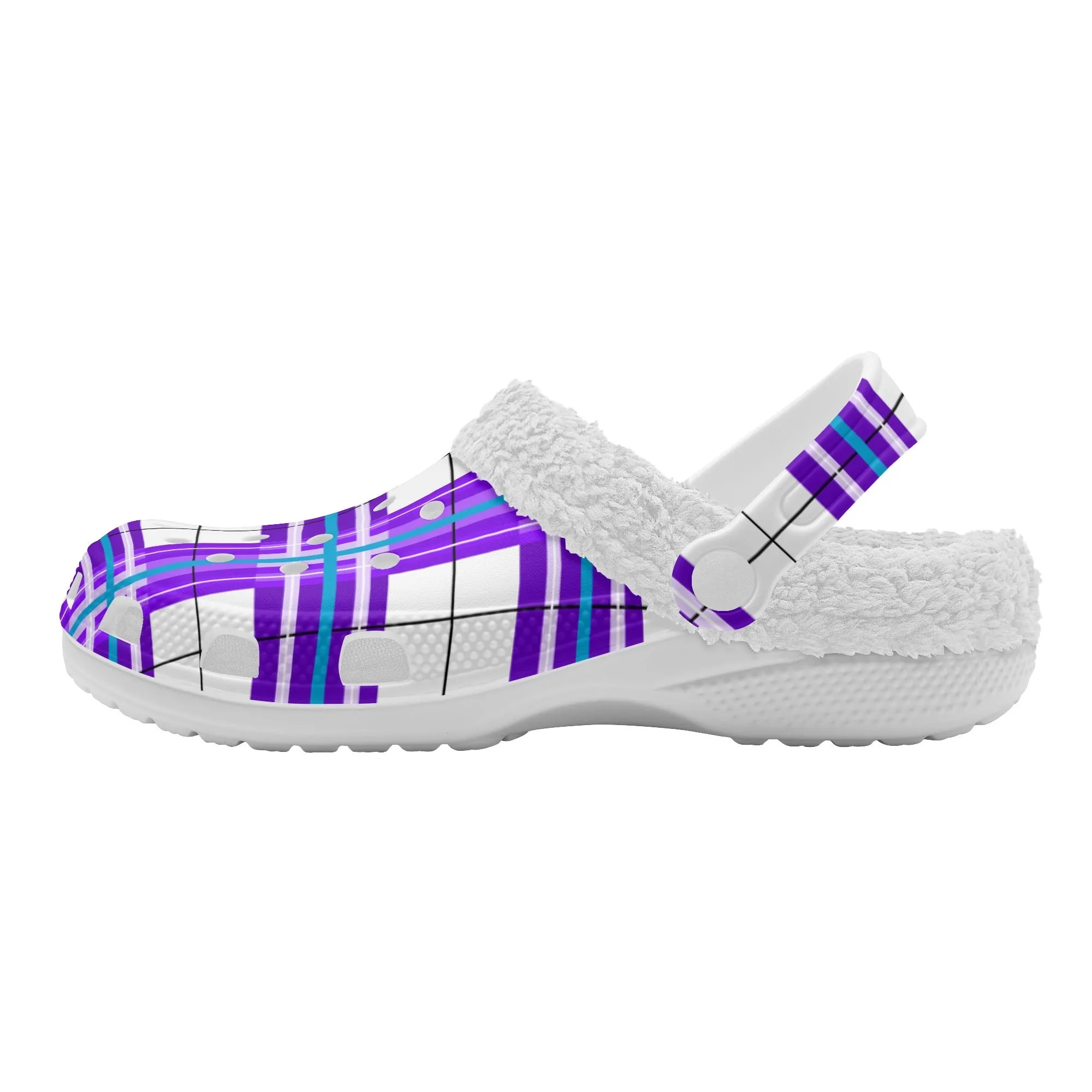 ✨'Gigha Sky' Happy Tartan® Adult Clogs With White Fleece Fur Lining✨