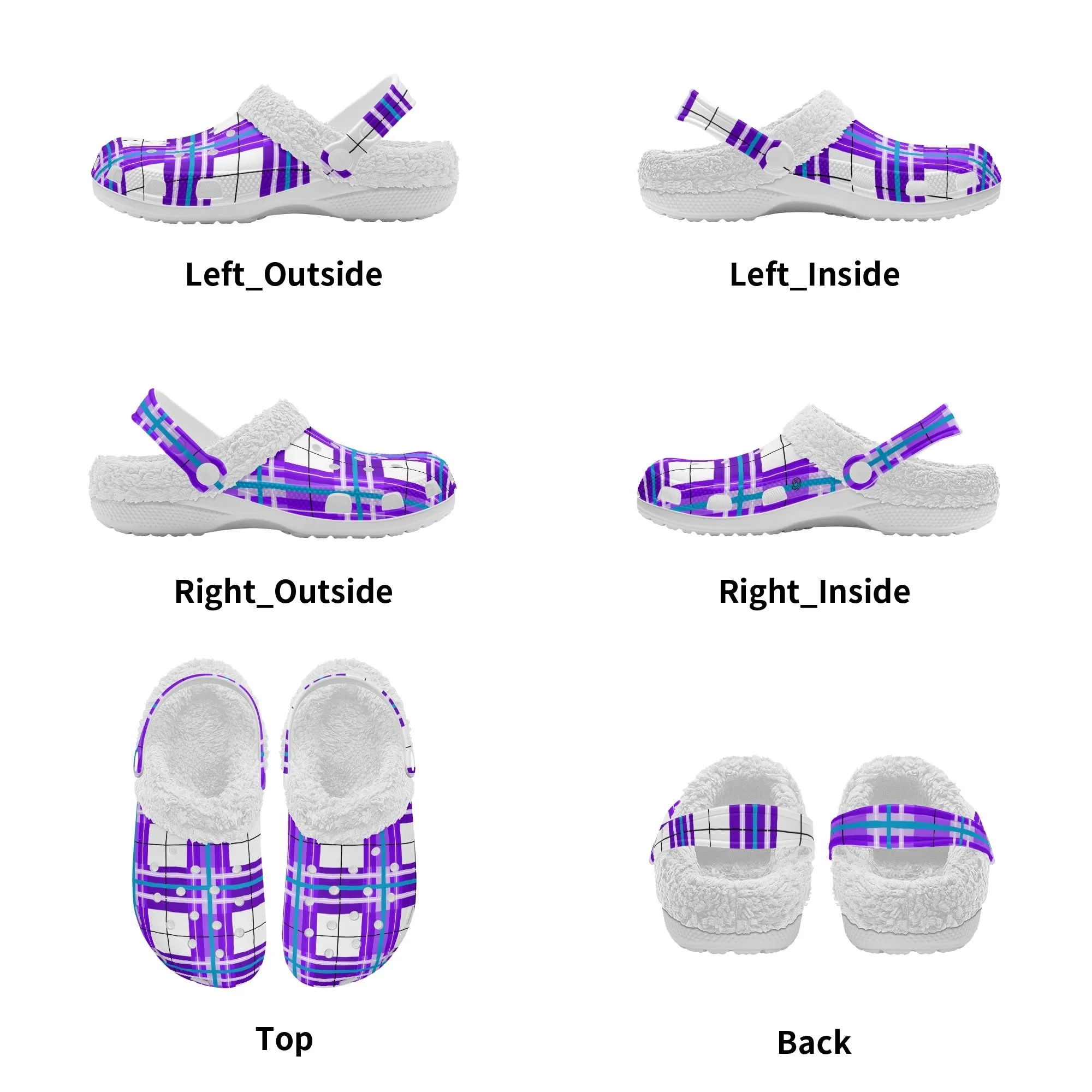 ✨'Gigha Sky' Happy Tartan® Adult Clogs With White Fleece Fur Lining✨