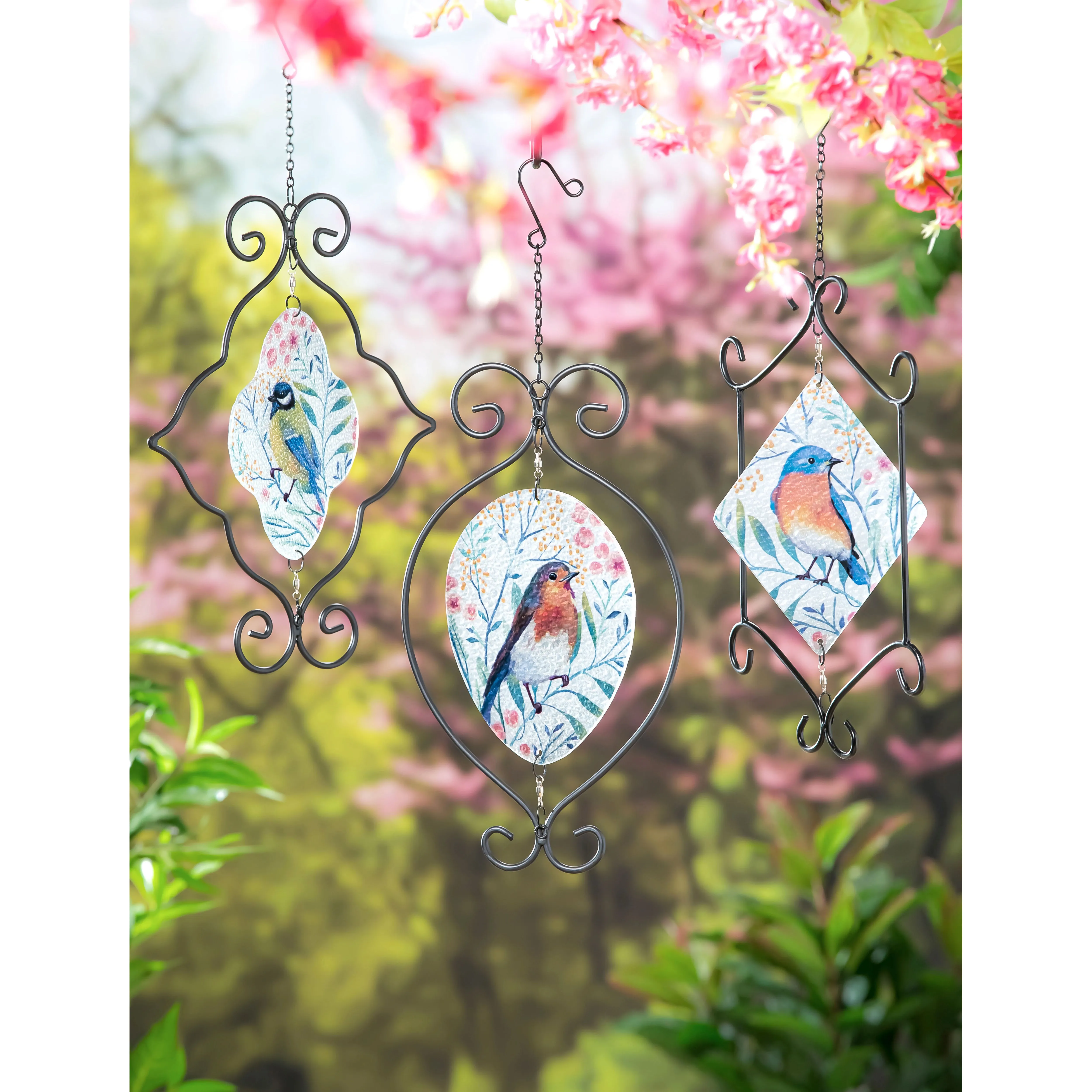 Glass Bird Windspinner Hanging Décor, 3 Asst,8hdg030