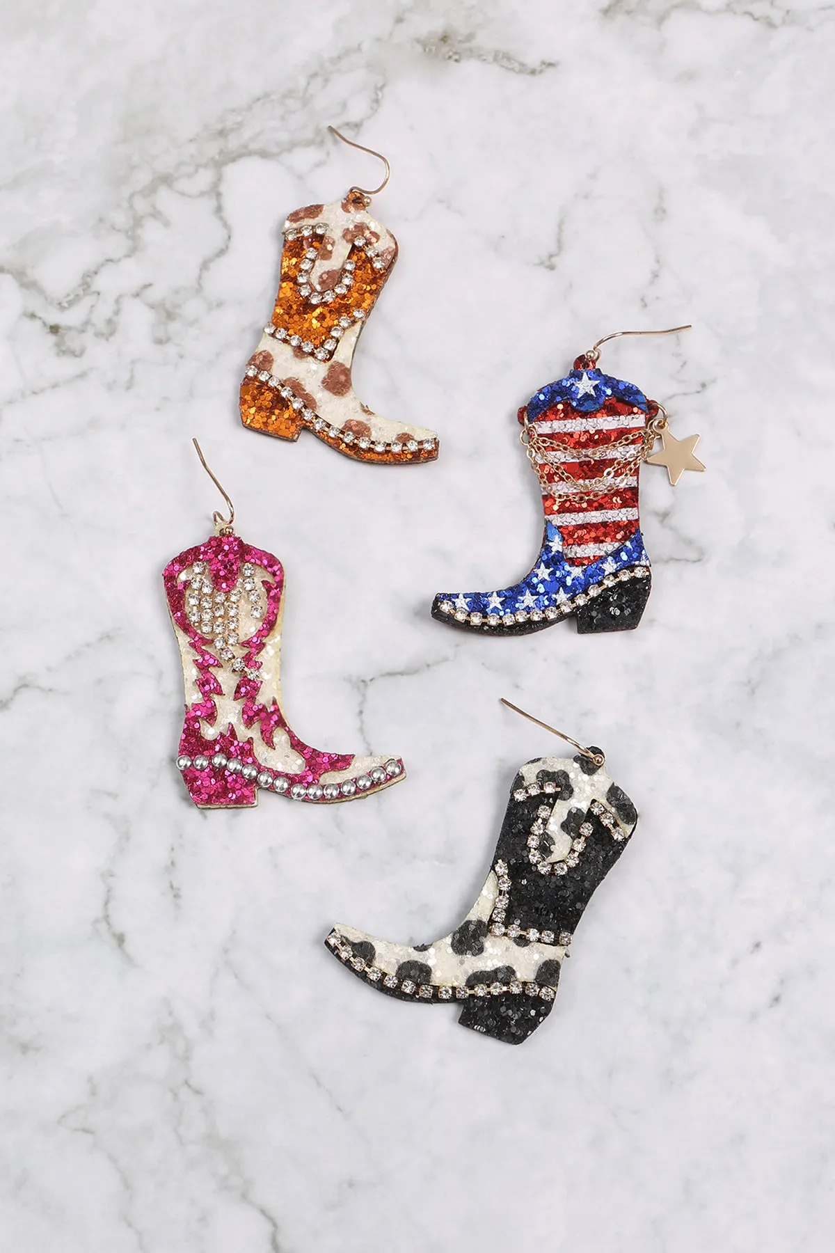 GLITTER WESTERN BOOTS RHINESTONE DROP EARRINGS