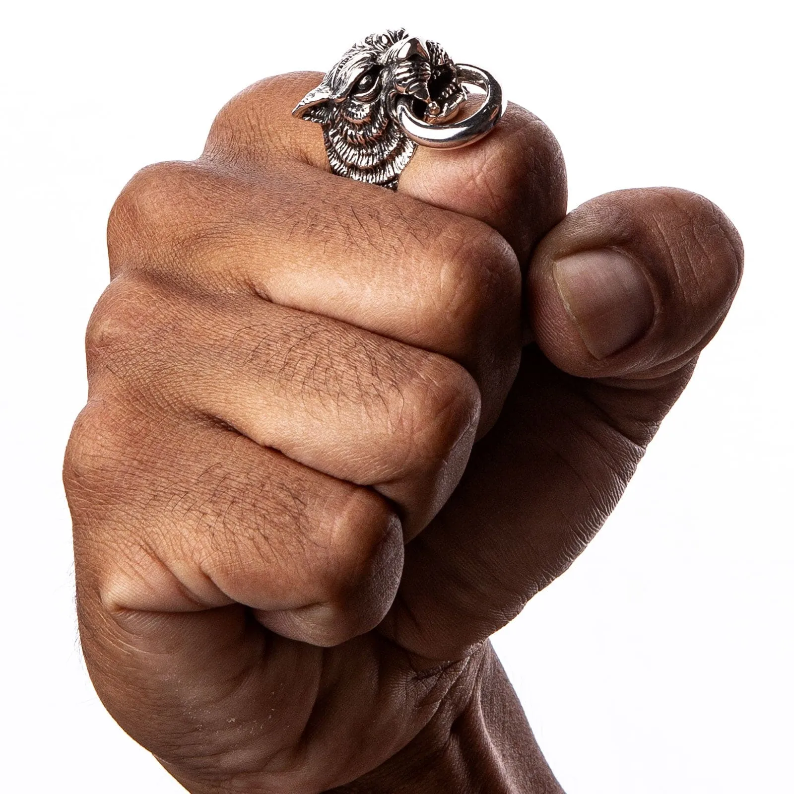 Guardian Tiger Head Sterling Silver Biker Ring