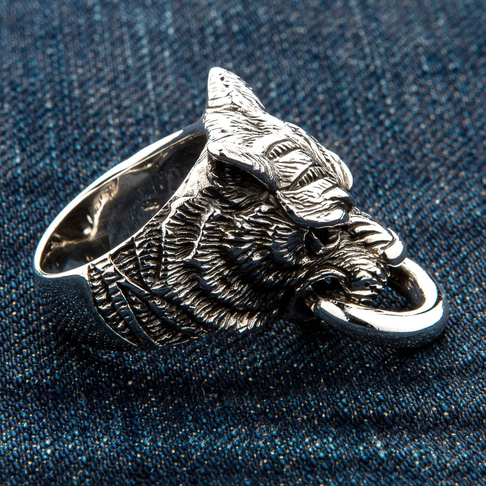 Guardian Tiger Head Sterling Silver Biker Ring