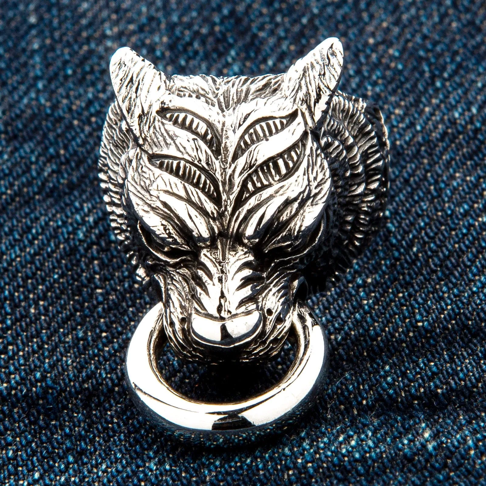 Guardian Tiger Head Sterling Silver Biker Ring