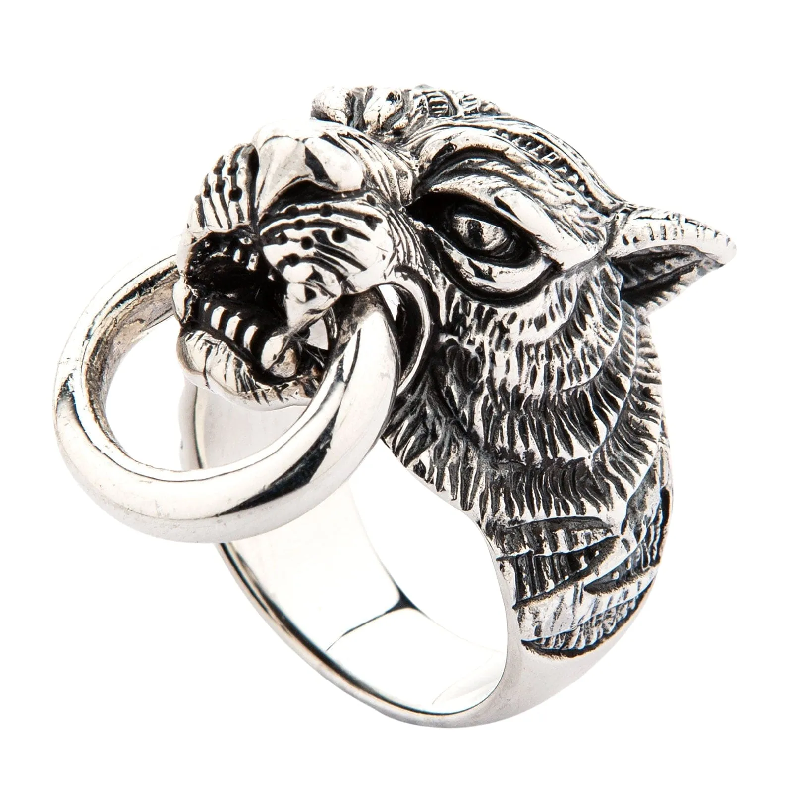 Guardian Tiger Head Sterling Silver Biker Ring