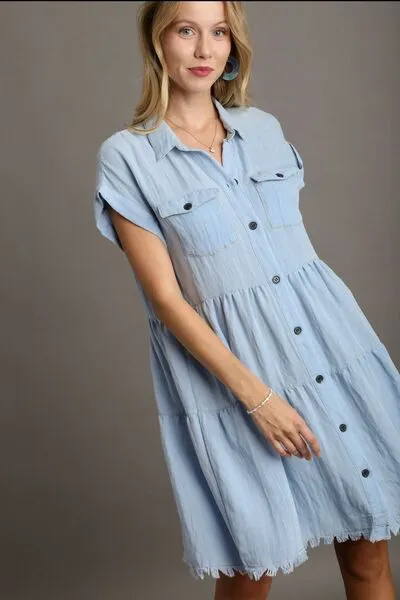 Hazel Blues® |  Umgee Frayed Hemline Button Down Shirt Dress