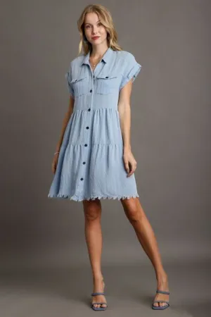 Hazel Blues® |  Umgee Frayed Hemline Button Down Shirt Dress
