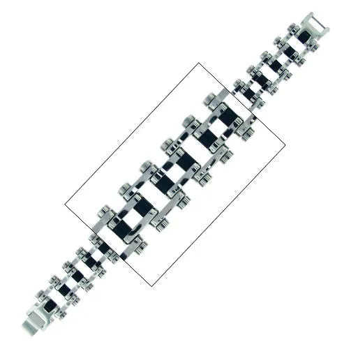 Heavy Duty Stainless Steel Biker Bracelet w/ Black Rubber Connectors