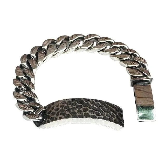 Heavy ID Sterling Silver Mens Biker Bracelet