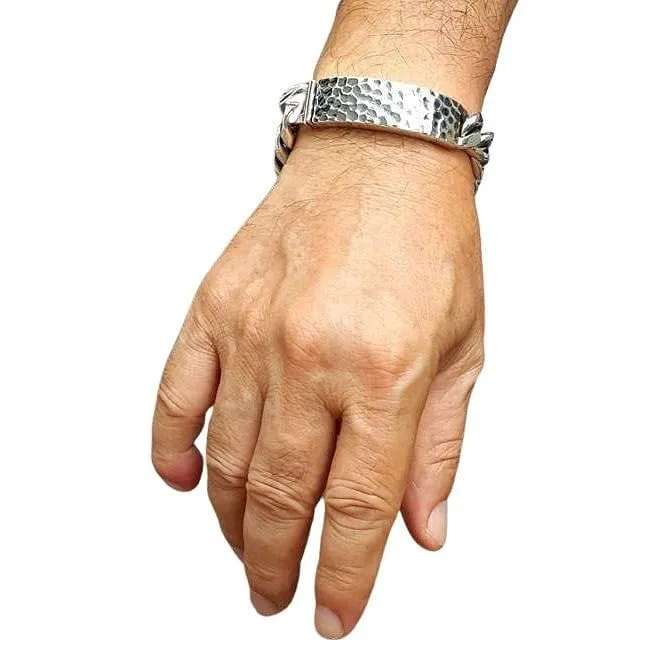 Heavy ID Sterling Silver Mens Biker Bracelet