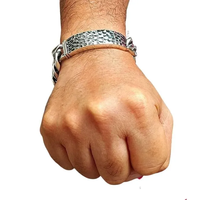 Heavy ID Sterling Silver Mens Biker Bracelet