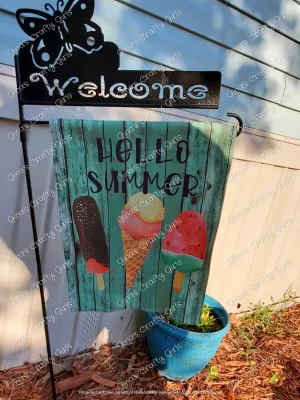 Hello Summer Ice Cream Popsicles  12 x18 Double Sided Garden Flag