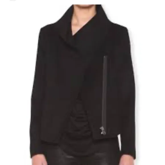 Helmet Lang Side Zip Virgin Wool Jacket Coat Small Black Moto Biker Cropped