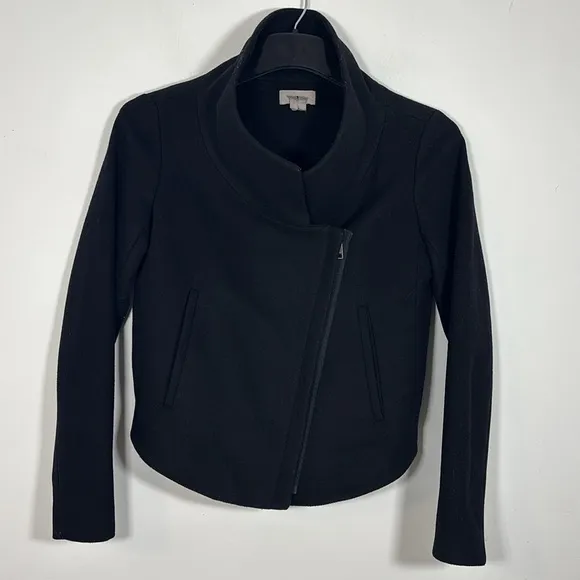 Helmet Lang Side Zip Virgin Wool Jacket Coat Small Black Moto Biker Cropped