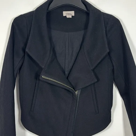 Helmet Lang Side Zip Virgin Wool Jacket Coat Small Black Moto Biker Cropped