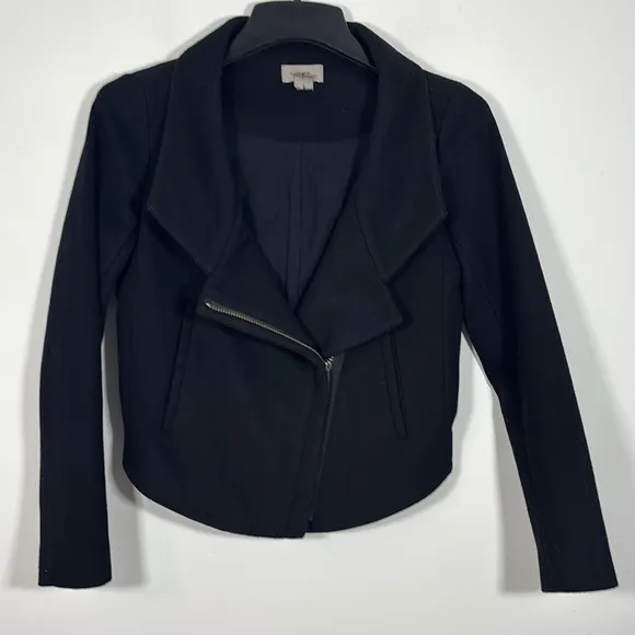 Helmet Lang Side Zip Virgin Wool Jacket Coat Small Black Moto Biker Cropped