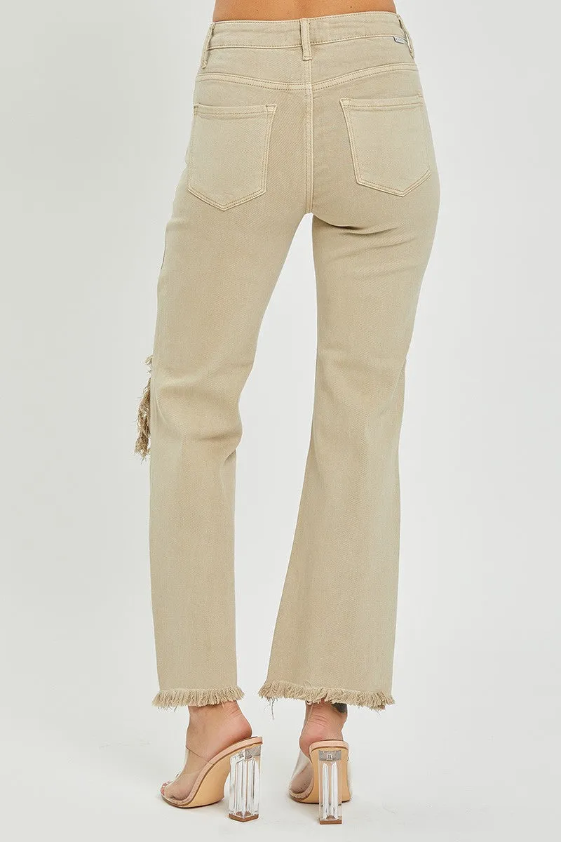 High Rise Distressed Knee Pants