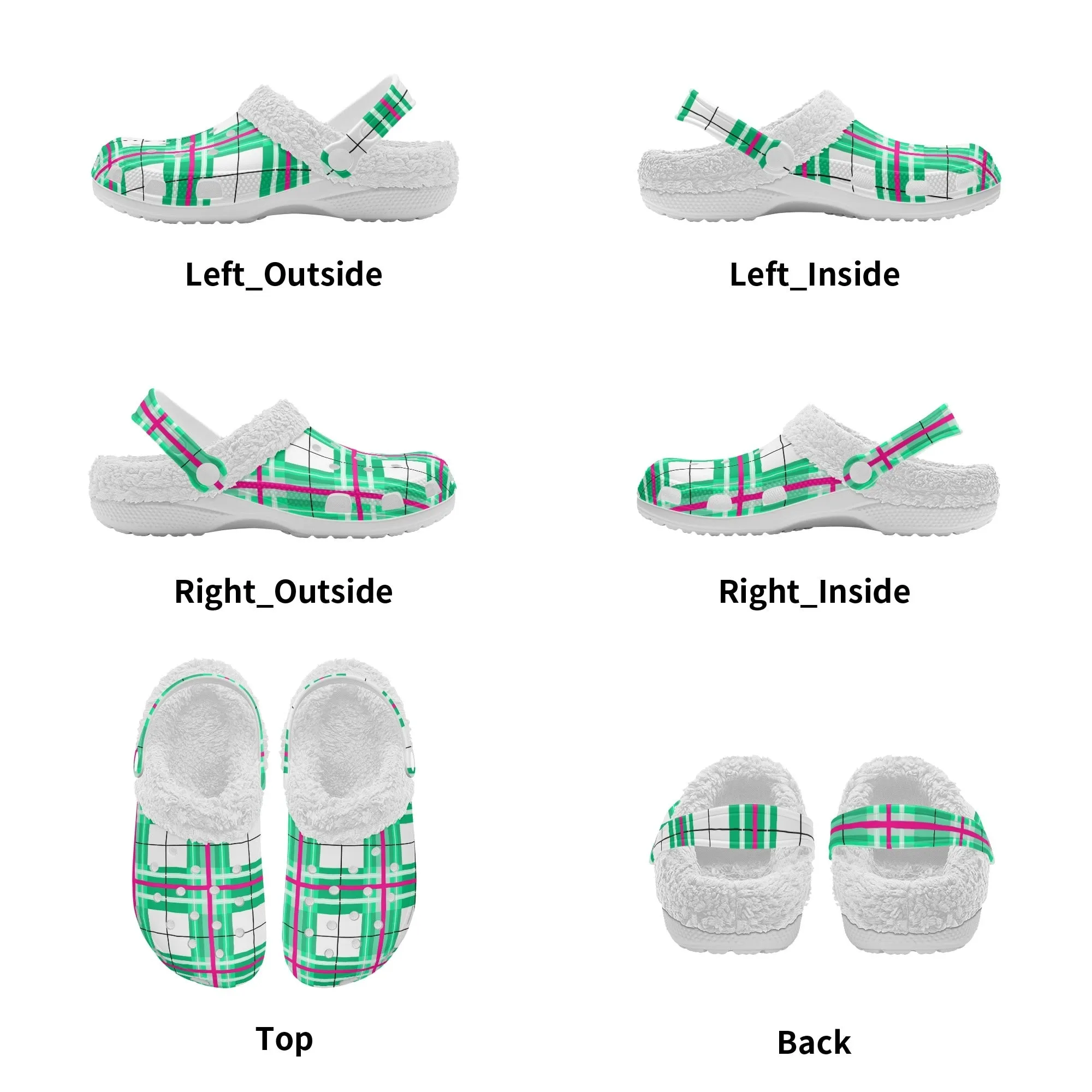 ✨'Iona Sky' Happy Tartan® Adult Clogs With White Fleece Fur Lining✨