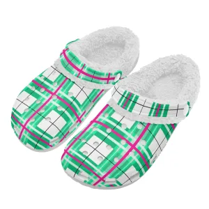✨'Iona Sky' Happy Tartan® Adult Clogs With White Fleece Fur Lining✨