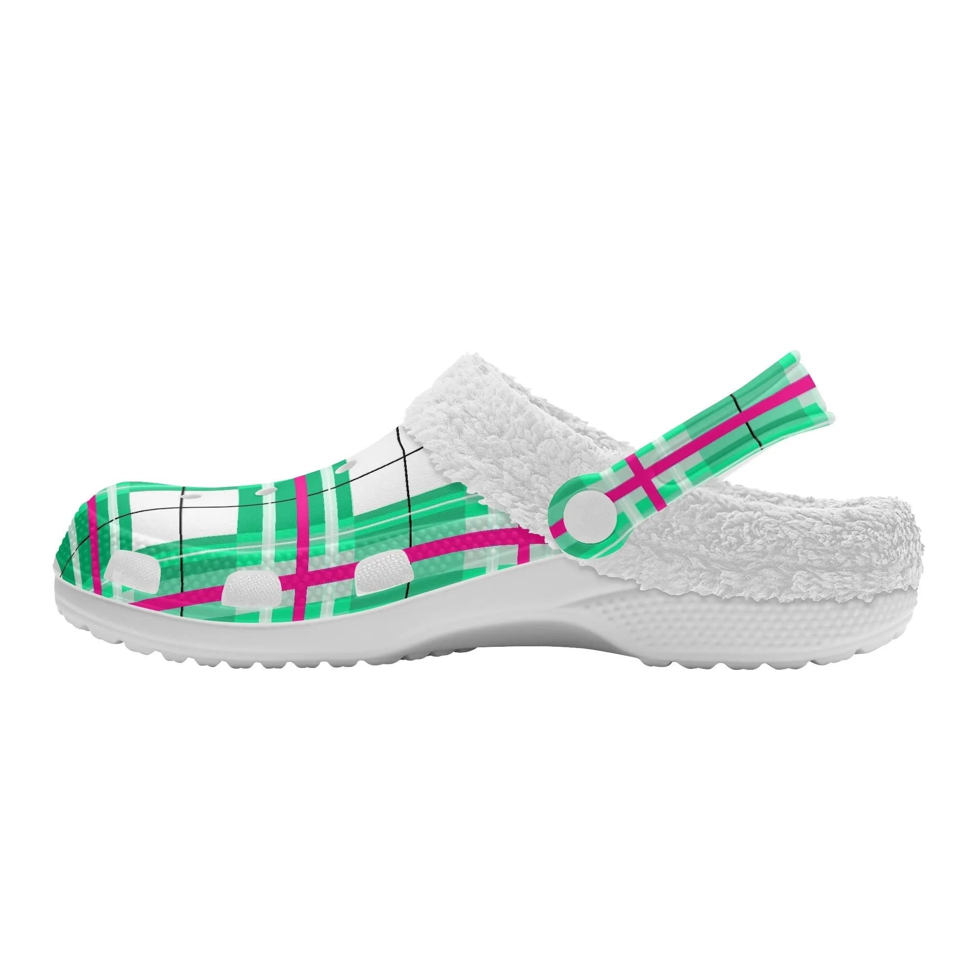 ✨'Iona Sky' Happy Tartan® Adult Clogs With White Fleece Fur Lining✨