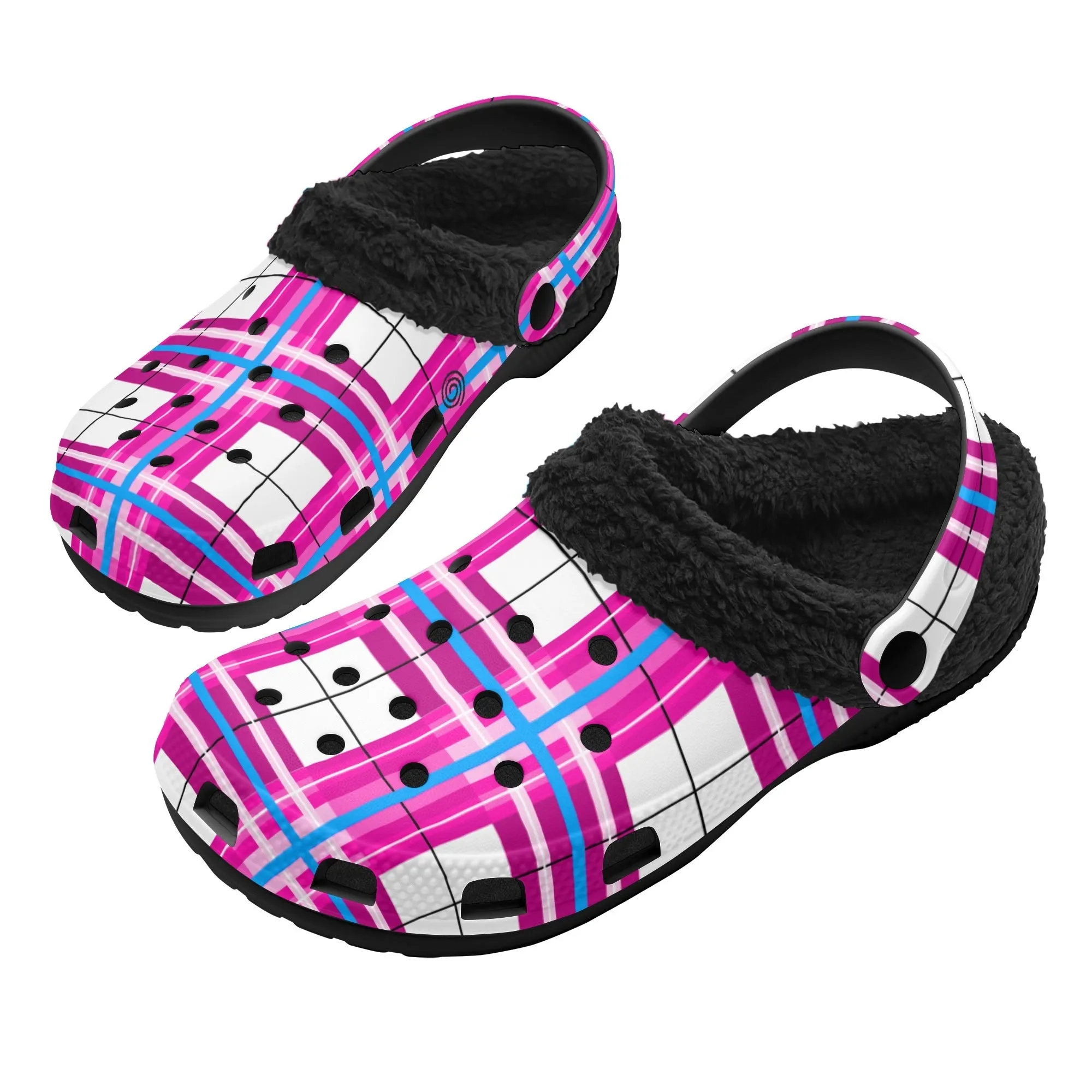 ✨'Islay Sky' Happy Tartan® Adult Clogs With Black Fleece Fur Lining✨